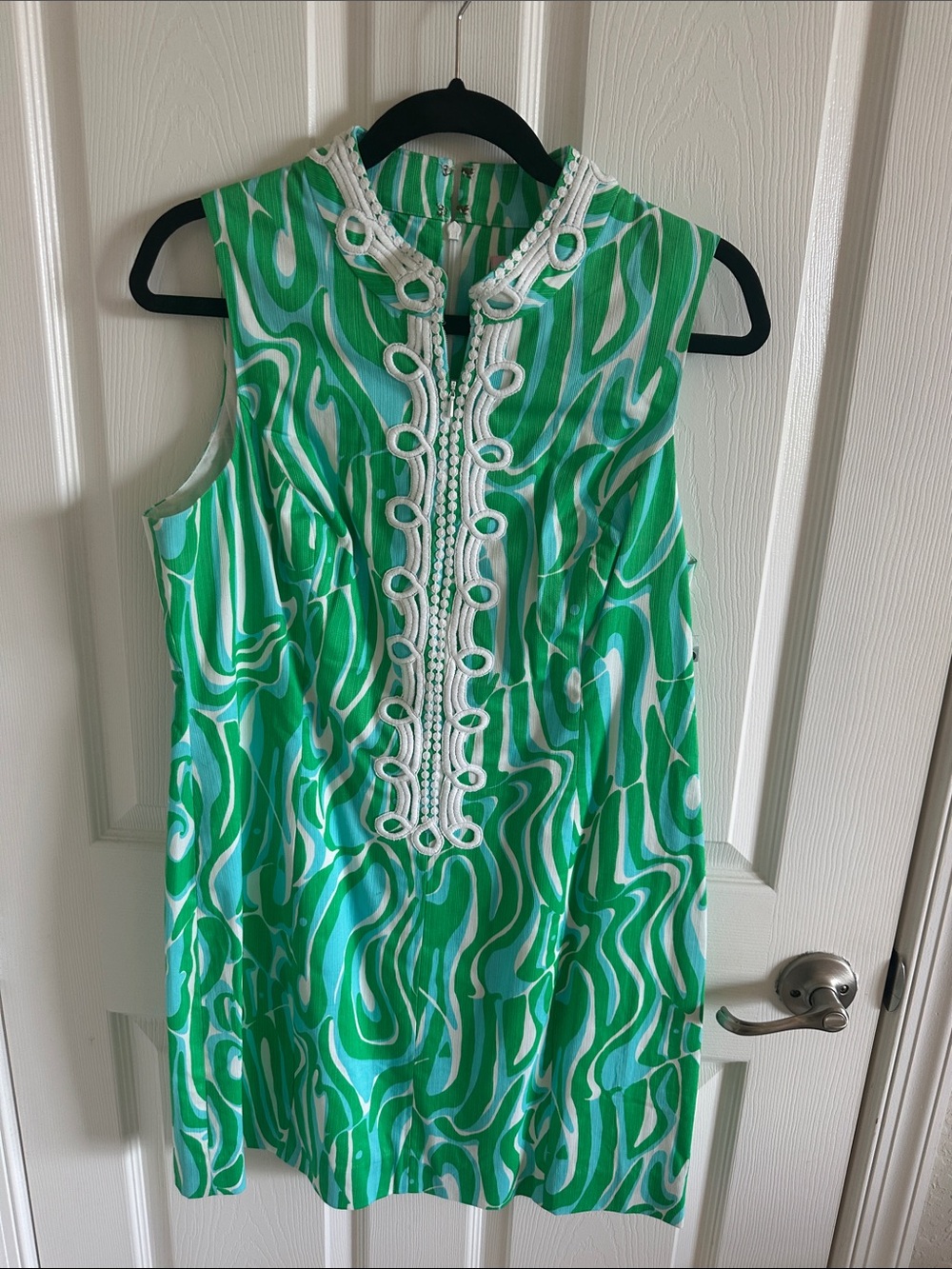 Lilly Pulitzer Green and Aqua Striped Dress with White Trim